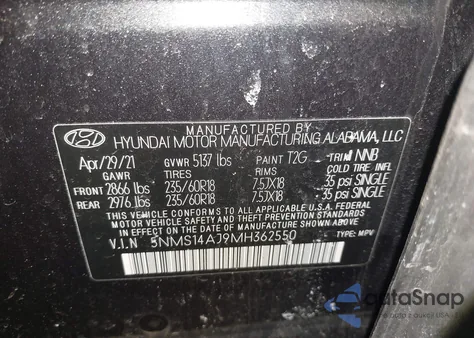 2021 Hyundai Santa Fe Se z USA, uszkodzony, nr VIN 5NMS14AJ9MH362550